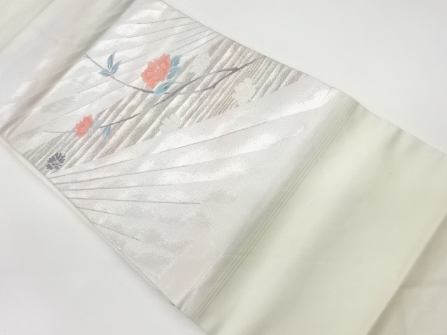 JAPANESE KIMONO / VINTAGE NAGOYA OBI / WOVEN CAMELLIA & DIAGONAL STRIPE
